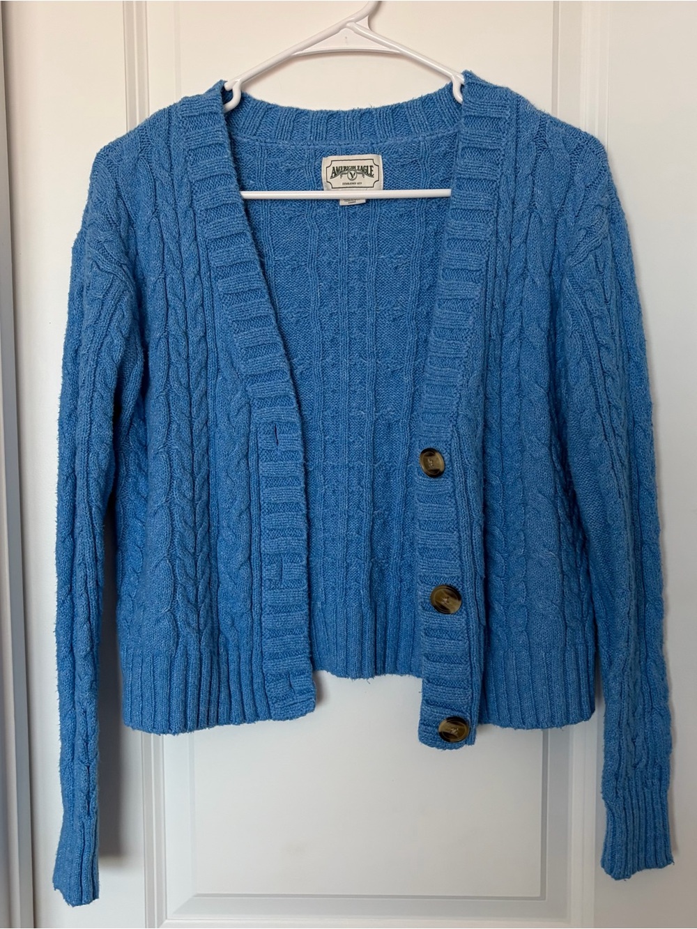American Eagle Outfitters Blue Cable-Knit Button Cardigan